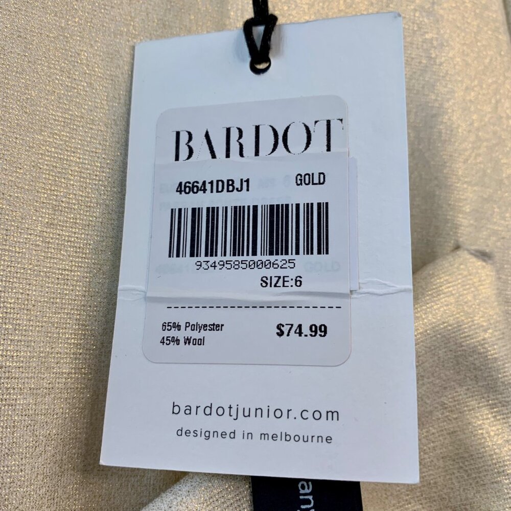 BARDOT JUNIOR Shimmer Party Dress Girls 6 NEW Big Bow Wool Blend Gold Cream NWT - Picture 6 of 9